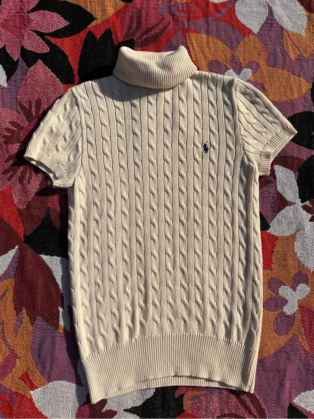 Vintage 90’s Ralph Lauren Sport Cable-Knit Turtleneck Short Sleeve Sweater